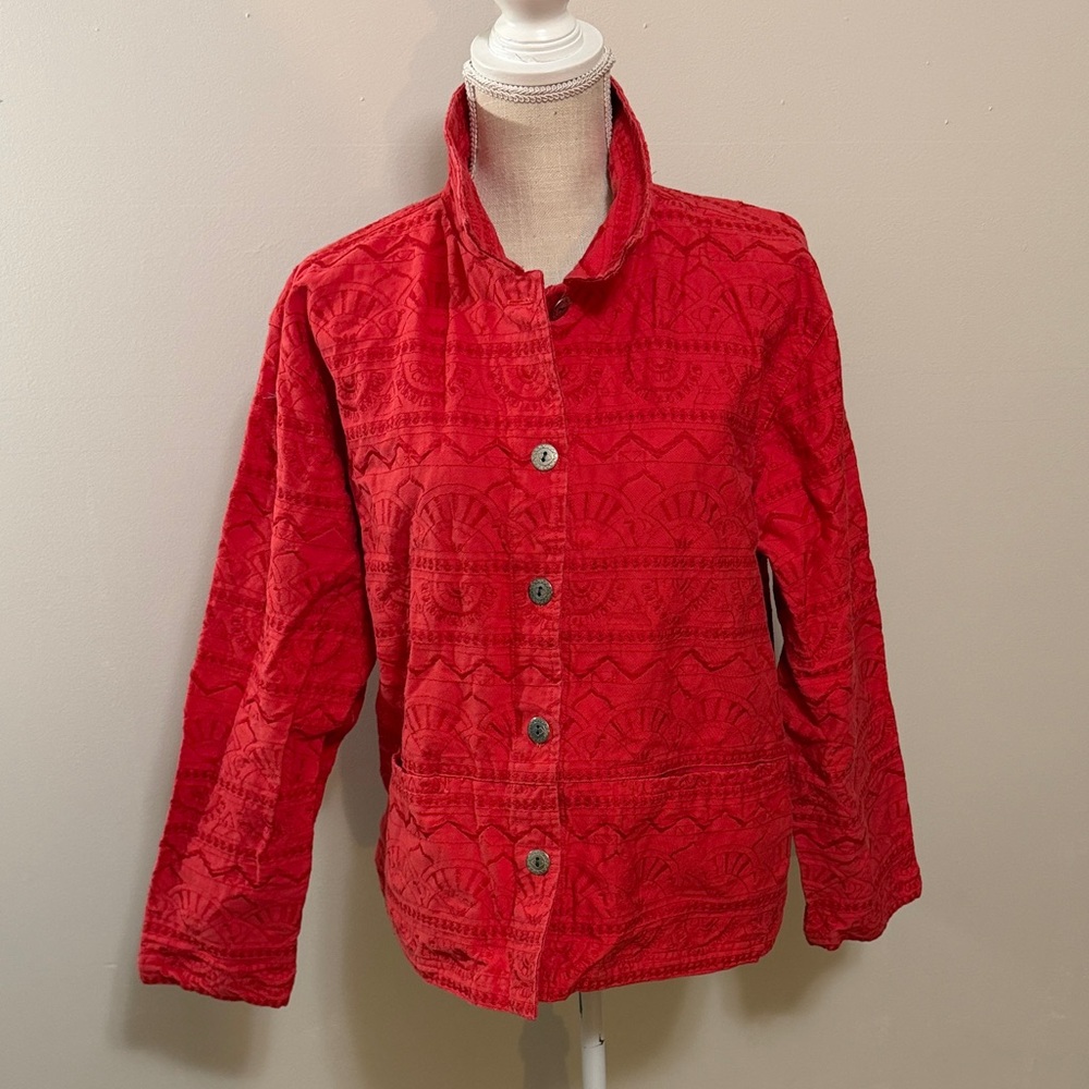 Chico's Red‎ Embossed Button-Front Jacket